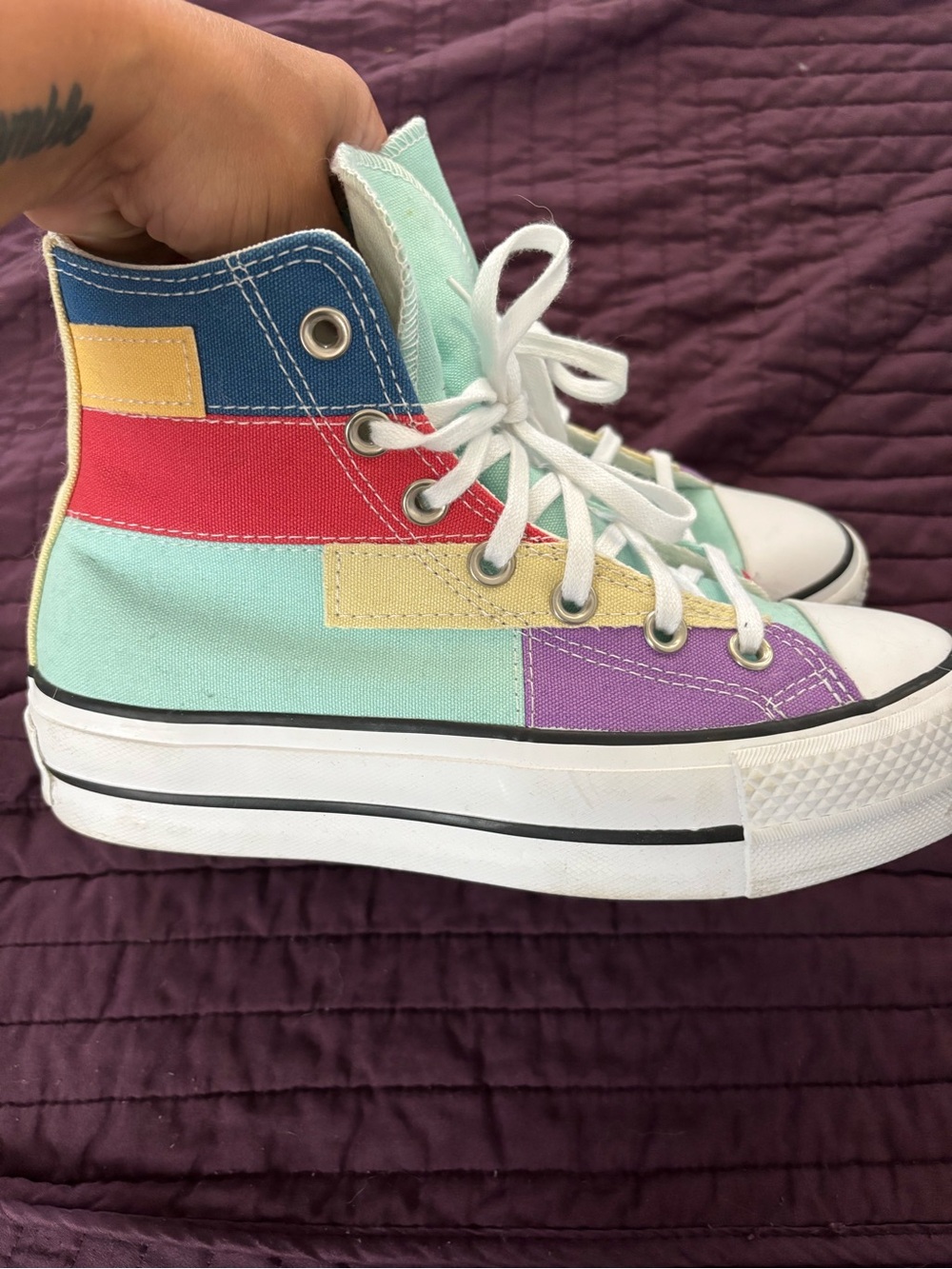 Women's converse  High-Top Canvas Sneakers in Mint Multi-Color - only worn once